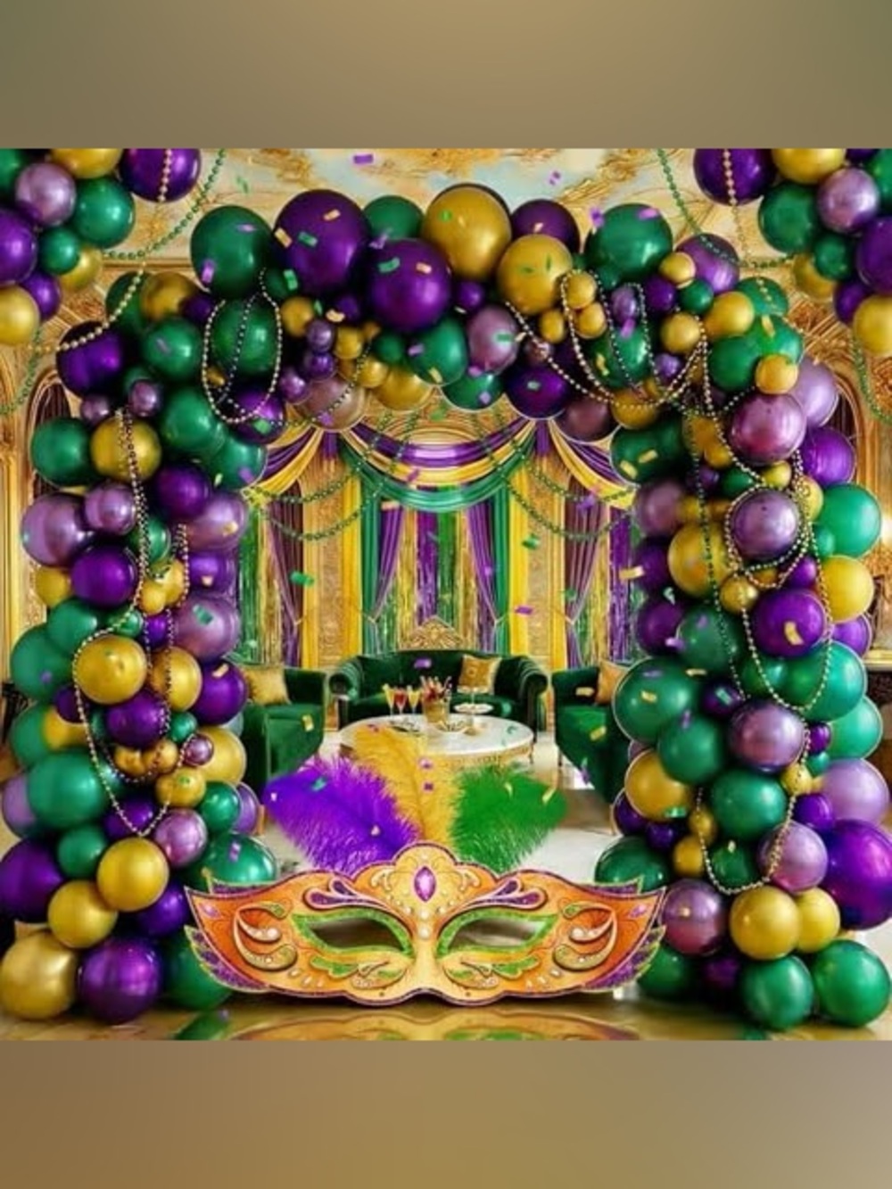 108 Pcs Mardi Gras Balloon Garland Arch & Mask Kit Decorations New Orleans Party